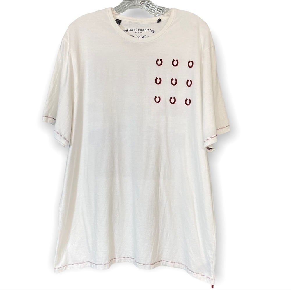 Buffalo David Bitton 100% cotton western t-shirt red velour accents on white XL 